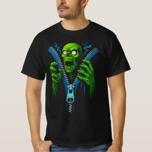Zombie Zipper Illusion 3D Skräck Grafisk T-Shirt