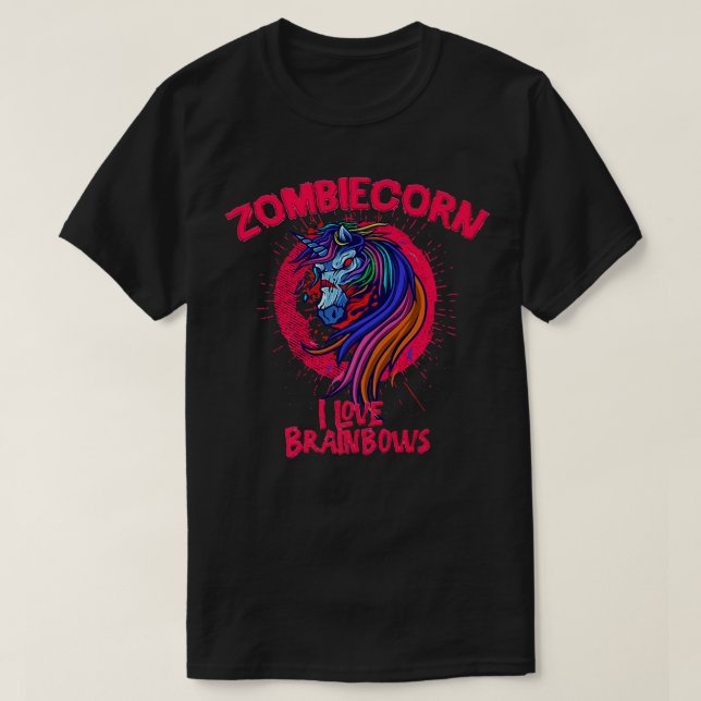Zombiecorn I kärlek Brainbows Halloween Zombie Uni T Shirt (Design framsida)