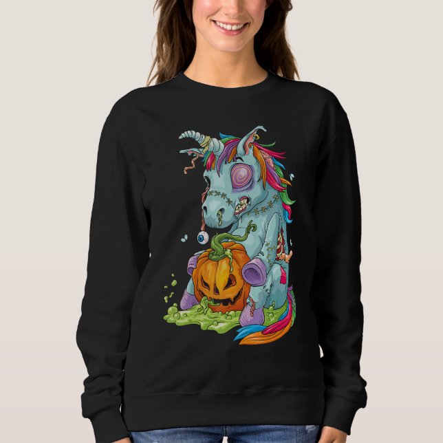 Zombiecorn Zombie Enhörning Halloween Kostym Pumpk T Shirt (Framsida)