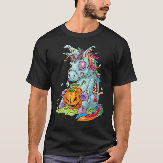 Zombiecorn Zombie Enhörning Halloween Kostym Pumpk T Shirt (Framsida)