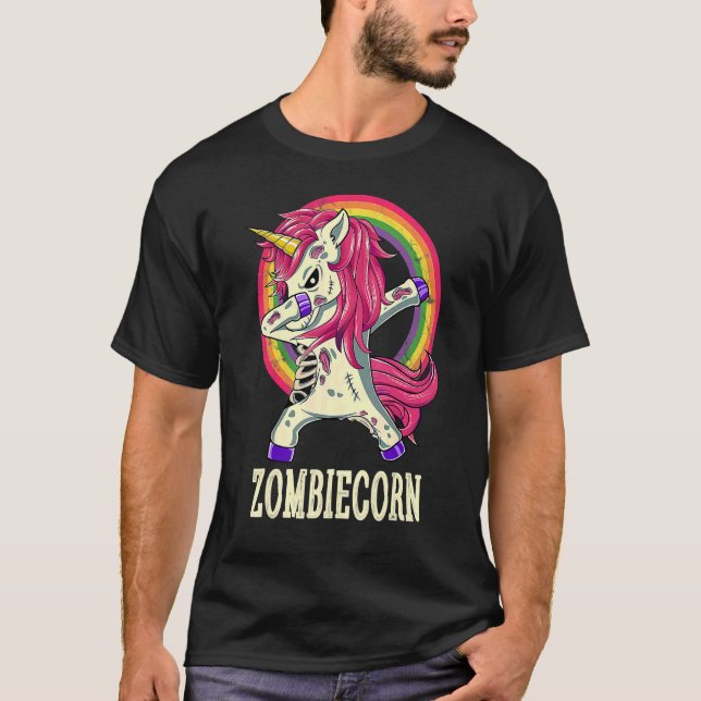 Zombiecorn Zombie Unicorn Dabbing Dance Hallowee T Shirt (Framsida)
