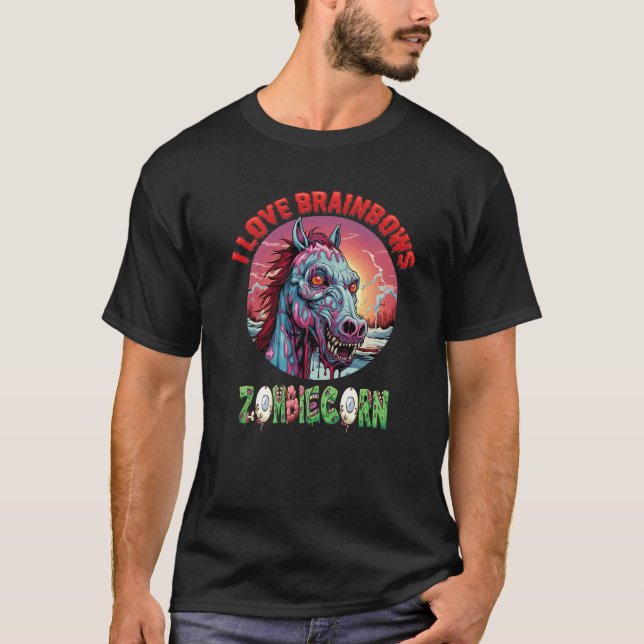 Zombiecorn Zombie Unicorn I Kärlek Brainbows Punk  T Shirt (Framsida)