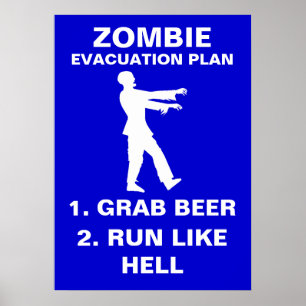 Zombieevakueringen planerar 1. Hastigt greppöl 2. Poster