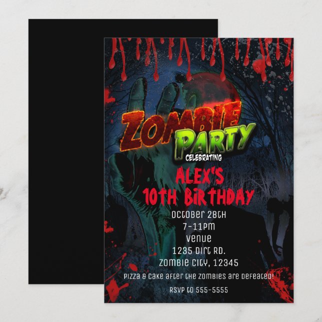 ZOMBIEFEST Halloween seriebokspartys inbjudningar (Fram/baksida)