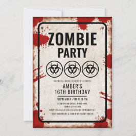 Zombiefest med biofarliga ikoner och blodfläckar inbjudningar