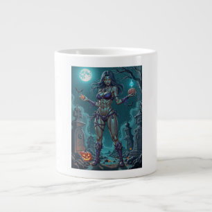 Zombieflicka erbjuder halloween-godis eller hjärna jumbo mugg