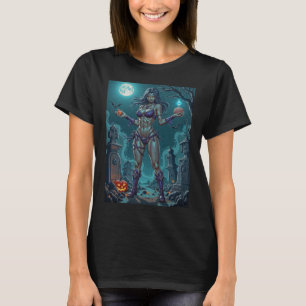 Zombieflicka erbjuder halloween-godis eller hjärna t shirt