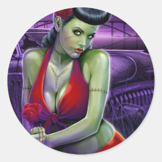 zombieflicka kärlek med ro vintage bil runt klistermärke