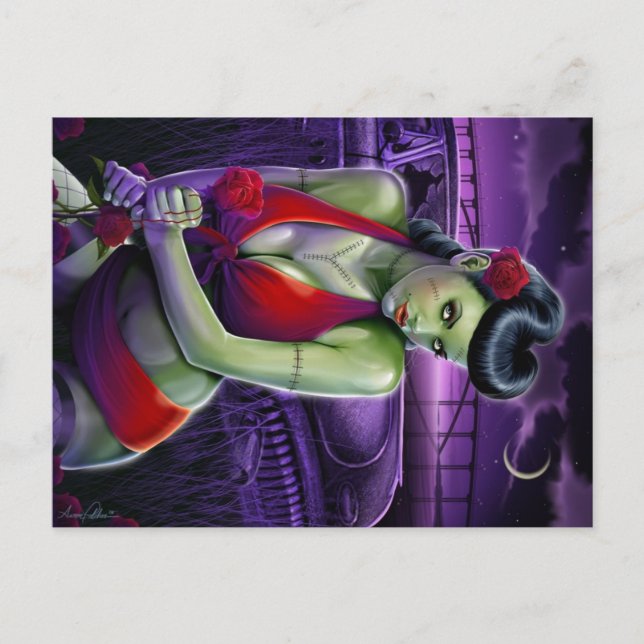 zombieflickakärlek med rosa och vintage car vykort (Framsida)