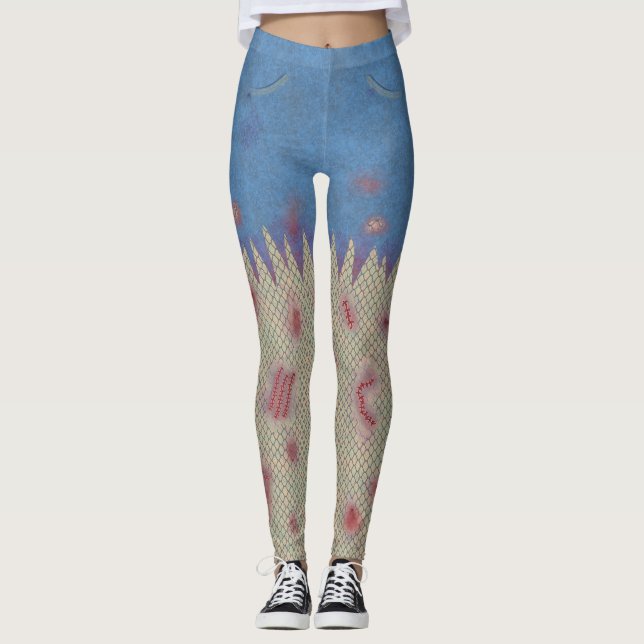 ZombieHalloween ärr syr den roliga dräkten Leggings (Framsida)