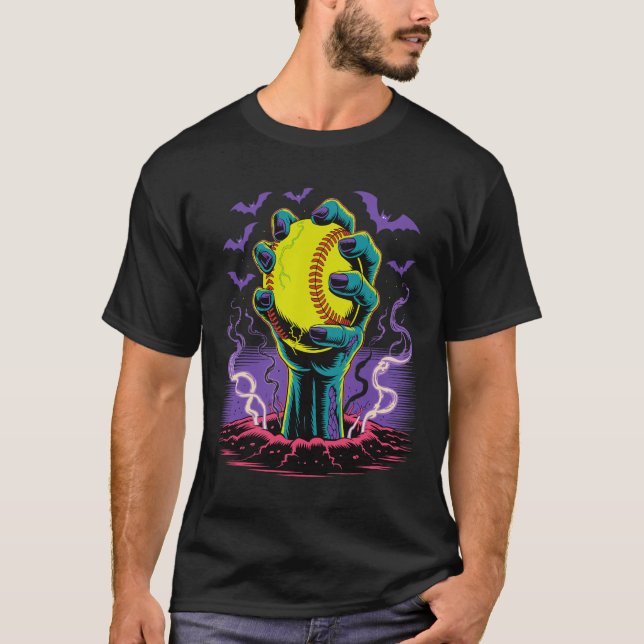 Zombiehänder som håller mjuk Halloween-spelare  T Shirt (Framsida)