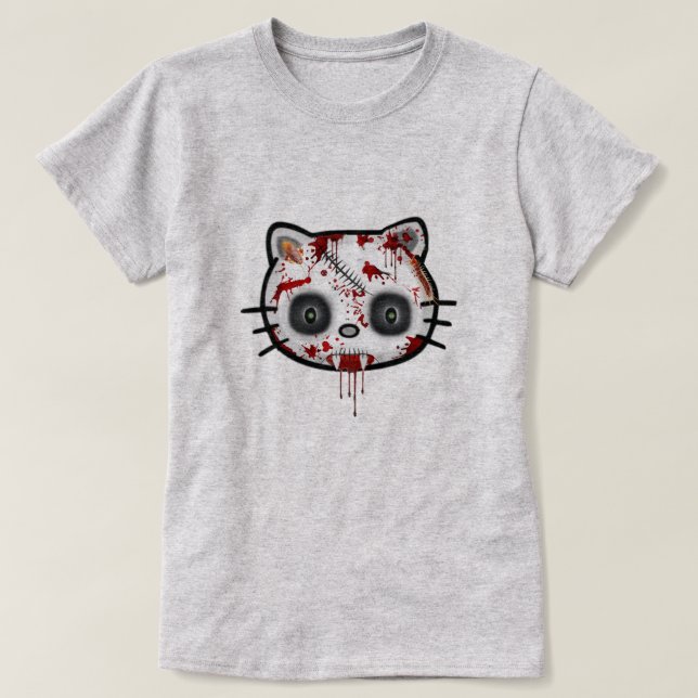 Zombiekattunge roliga Halloween Tee Shirt (Design framsida)