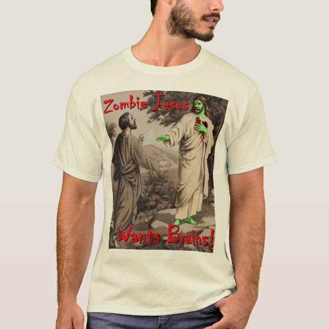 Zombien Jesus önskar hjärnor Tee Shirt (Framsida)