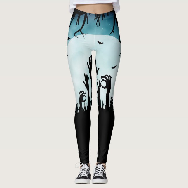 Zombien räcker alla över tryckHalloween damasker Leggings (Framsida)