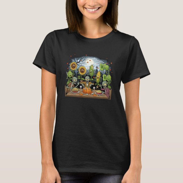 Zombies and Plants Thanksgiving T Shirt (Framsida)