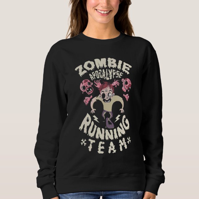 Zombies Apocalypse Running Team Scary Lycklig Hall T Shirt (Framsida)