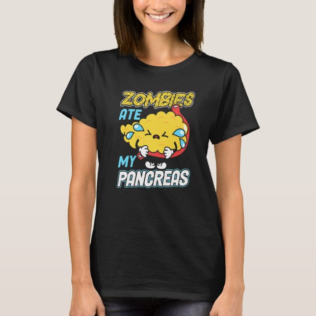 Zombies Ate My Pancreas Diabetes Awareness Premium T Shirt (Framsida)