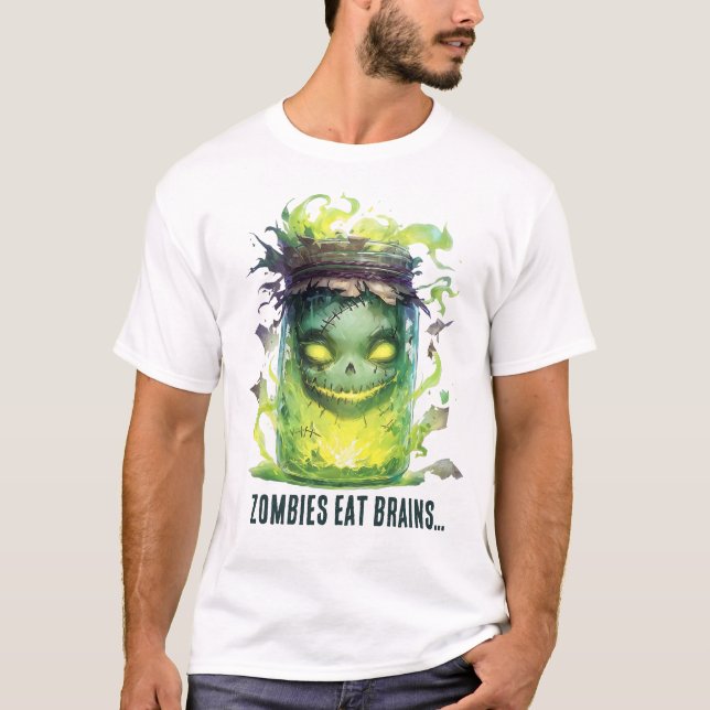 Zombies äter hjärnor. Spooky Halloween Burk med gl T Shirt (Framsida)