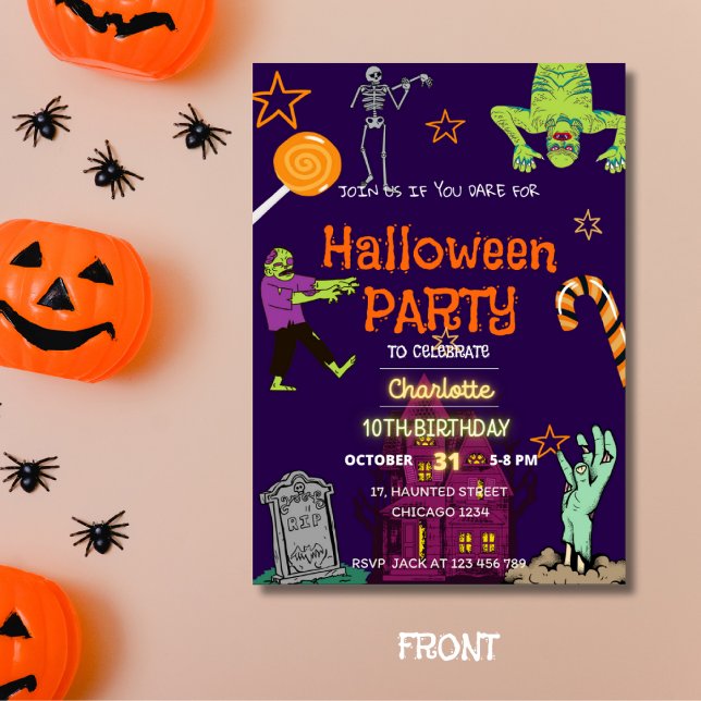 Zombies Birthday Halloween fest Spooky Inbjudningar (Zombies Birthday Halloween Party Spooky Invitation)