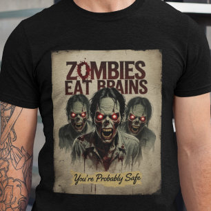 Zombies Eat Brains Vintage Tee Humor Halloween