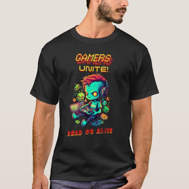 Zombies Gamers Unite Arkadspelet Virtuell Spelare  T Shirt (Framsida)