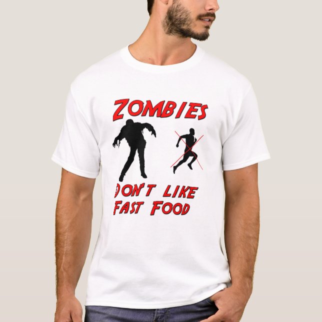 Zombies gillar inte snabbmat t-shirt (Framsida)
