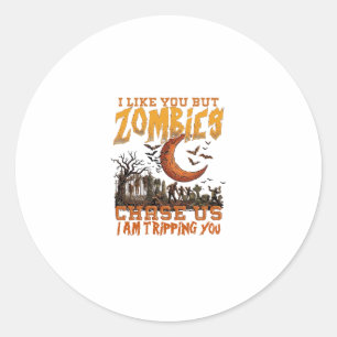 Zombies Jagar Oss Halloween Kyrkogård Halvmåne Runt Klistermärke