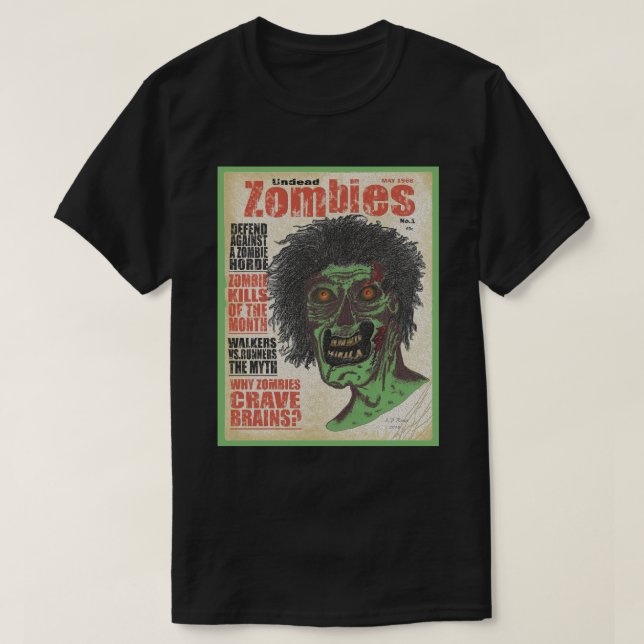 ZOMBIES - Magazine Grönt Boarder T Shirt (Design framsida)