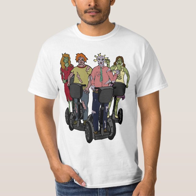 Zombies på Segways 2, ljusskjorta Tee Shirt (Framsida)