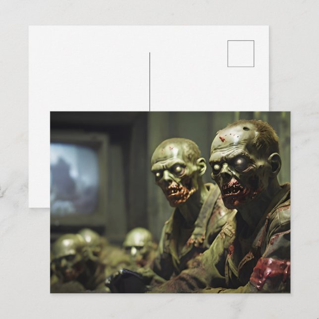zombies tittar på rysk tv-propaganda vykort (Fram/baksida)