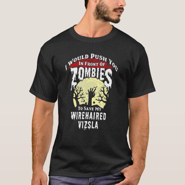 Zombies Wirehjärn Vizsla Spooky Halloween T Shirt (Framsida)