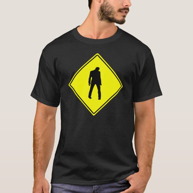 Zombieskjorta - Zombievarning undertecknar T Shirt (Framsida)
