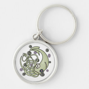 Zombietioarmad bläckfisk Keychain Rund Silverfärgad Nyckelring