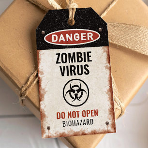 Zombievirus favor-märke med rostig fara skylt presentetikett