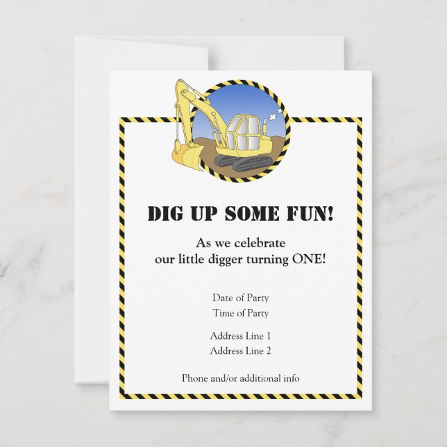 Zon födelsedagsfest inbjudan för konstruktion (Framsida)