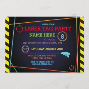 Zon Neon-inbjudan för Laser Märkre Födelsedagsfest Inbjudningar