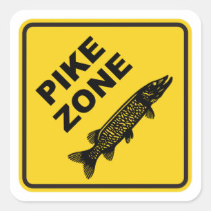 Zon pike Fishing Sign Fyrkantigt Klistermärke