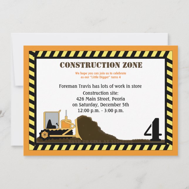 Zona Backhoe Boys Birthday Inbjudan (Framsida)