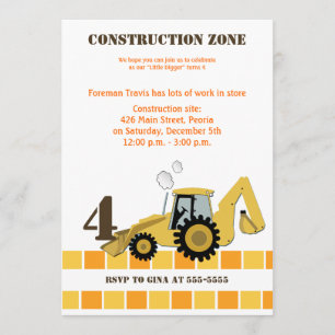 Zona Backhoe Boys Birthday Inbjudan