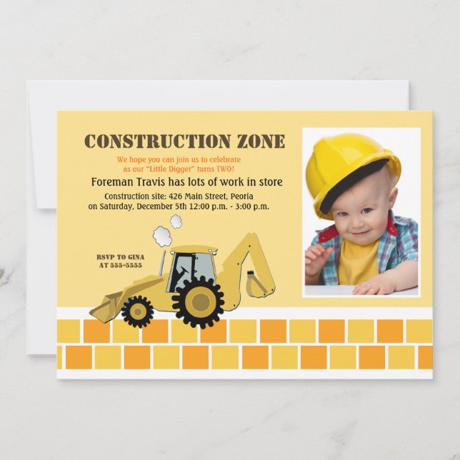 Zona Backhoe Boys Birthday Inbjudan (Framsida)
