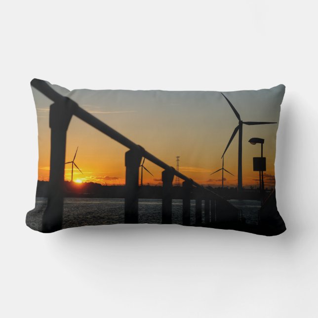 Zonsondergang met windmolen, Rustgevend relaxt. Lumbarkudde (Framsida)