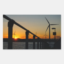 Zonsondergang met windmolen, Rustgevend relaxt. Rektangulärt Klistermärke