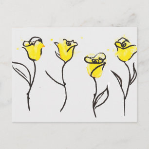 Zonta vycard Gul ros Line Teckning Vykort
