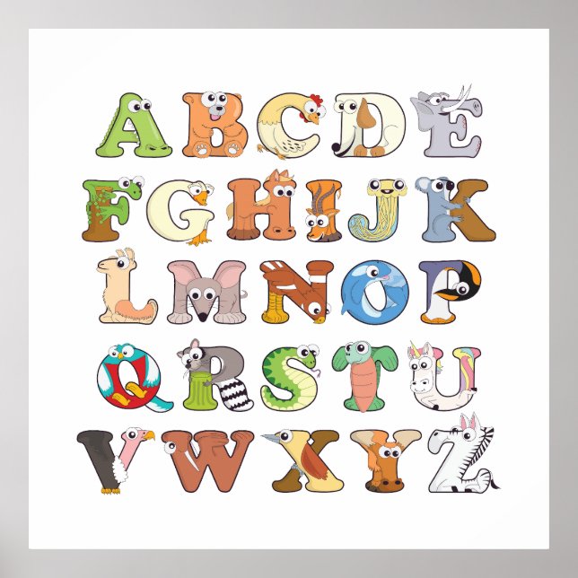 Zoo Animal Alphabet Brev ABCs Learning Poster (Framsidan)