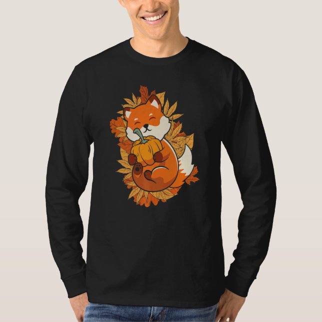 Zoo Animal Fox Autumn Falling Leaves Forest Animal T Shirt (Framsida)