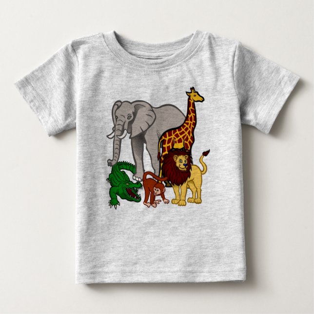 Zoo Animal Monkey Giraffe Lejon Elephant Crock T Shirt (Framsida)
