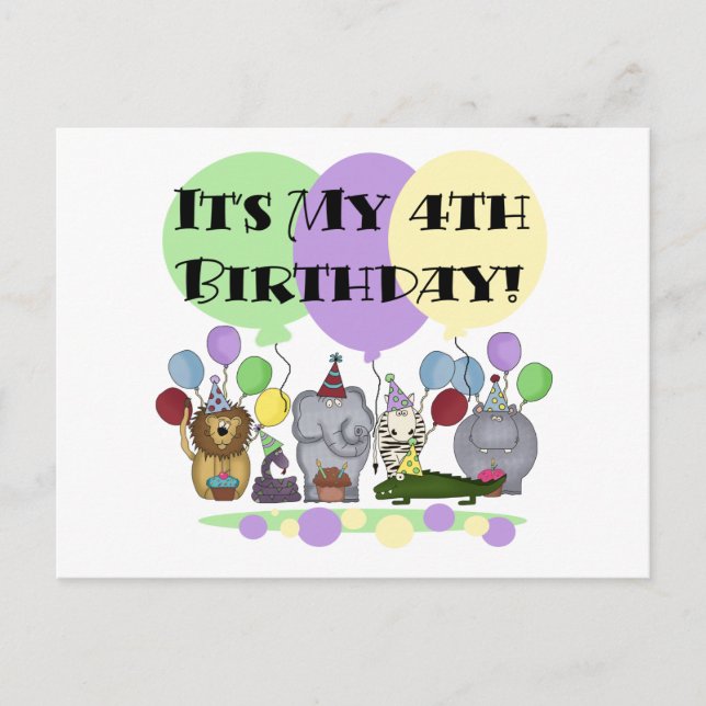 Zoo Animals 4e födelsedagen Tshirts och Gifts Vykort (Framsida)