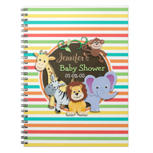 Zoo Animals Baby Shower, Bright Rainbow Rand Anteckningsbok