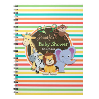 Zoo Animals Baby Shower, Bright Rainbow Rand Anteckningsbok