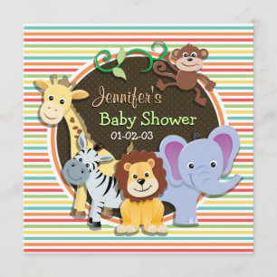 Zoo Animals Baby Shower, Bright Rainbow Rand Inbjudningar